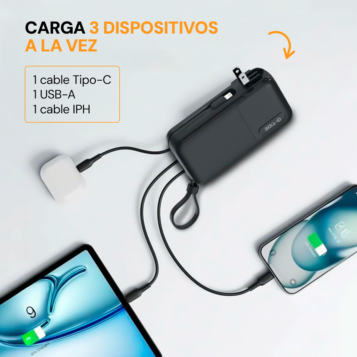 Bateria Portatil POWERBANK Traveler 1 Ideal para Viajes Carga Rápida con 3 Cables Integrados