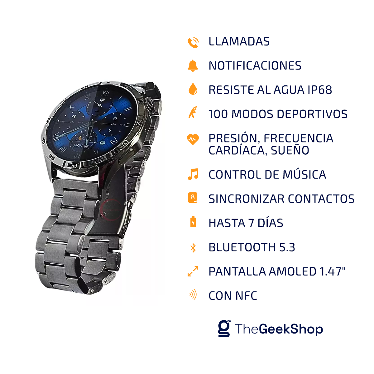 Smartwatch Diseño Clasico Power G-Tide Resistente al Agua para iPhone y Android con Correas Intercabiables